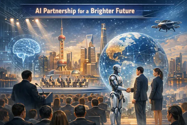 AI-generated visual representing the World Artificial Intelligence Conference 2026 with global connectivity and AI imagery