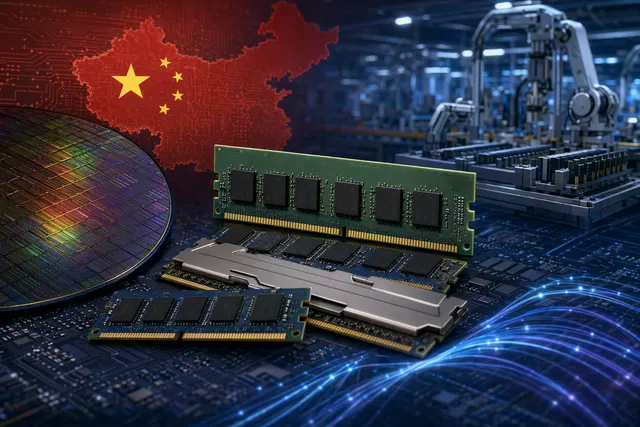 Illustration of DDR5 memory modules representing China’s domestic DRAM and server memory ecosystem