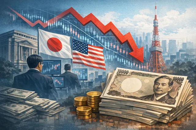Chart showing the Japanese yen's sharp decline toward 160 against the US dollar and Tokyo's record-breaking intervention response