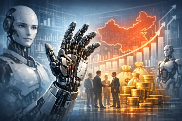 Conceptual AI-generated illustration of a dexterous robotic hand at the center of China's humanoid robotics funding arms race