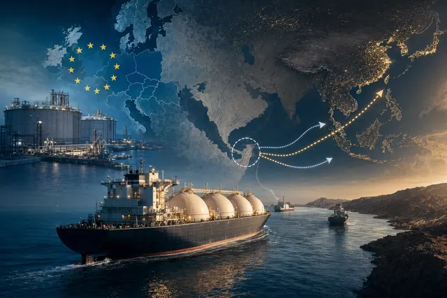 LNG tanker and European gas market concept illustrating tightening supply and global LNG trade