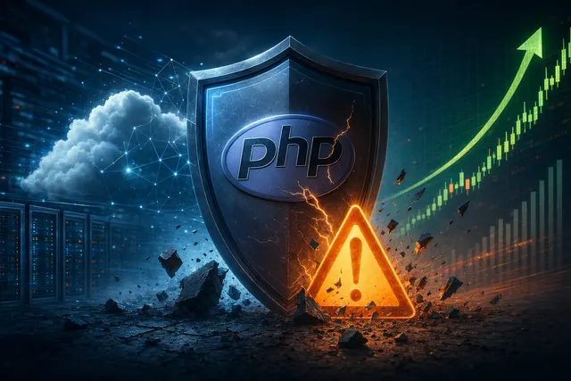 Illustration representing cybersecurity stocks and a PHP software vulnerability
