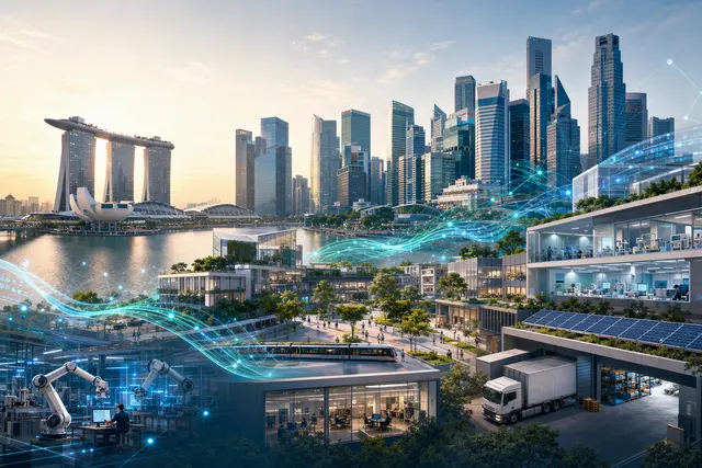 Illustration of digital networks connecting technology with businesses across Singapore’s economy