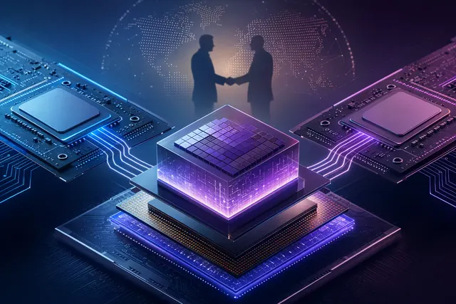 Illustration of AI processors and data‑center chips representing Tenstorrent’s role in the AI semiconductor race