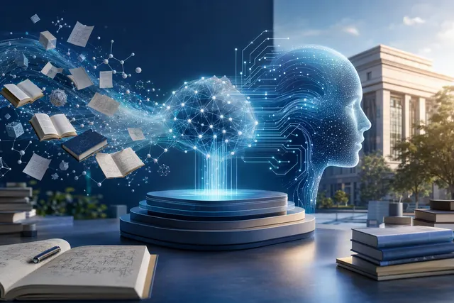 Abstract editorial illustration representing a personalized AI model learning from individual and organizational experience