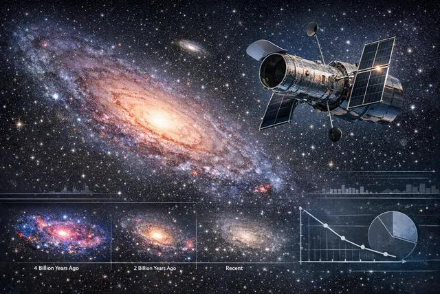 What did NASA's Hubble Space Telescope discover about Andromeda's star formation history, including the rate and percentage of the decline o