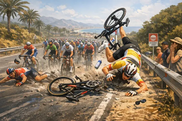 AI-generated illustration of Tadej Pogačar’s Stage 8 crash at the Vuelta a España
