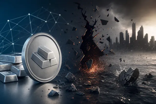 Editorial illustration representing a silver-backed token and blockchain security