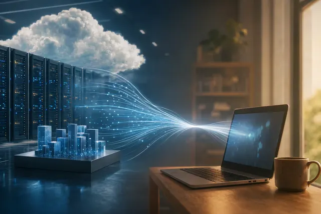 AI-generated editorial illustration for the debate over local AI, computer memory and cloud data centers