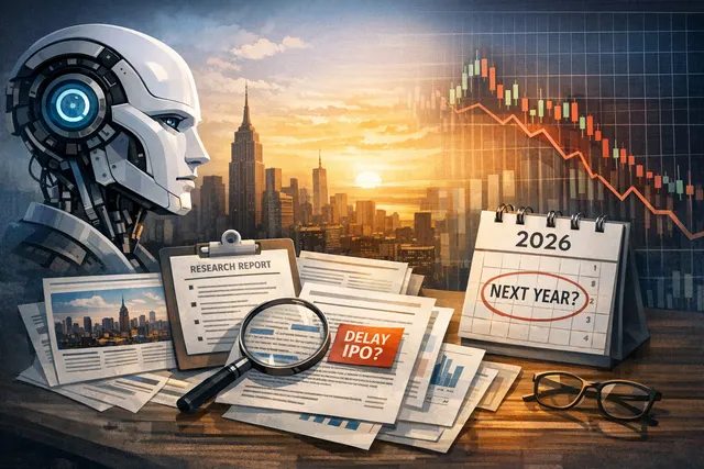 OpenAI logo on a dark background with financial charts and IPO-related graphics