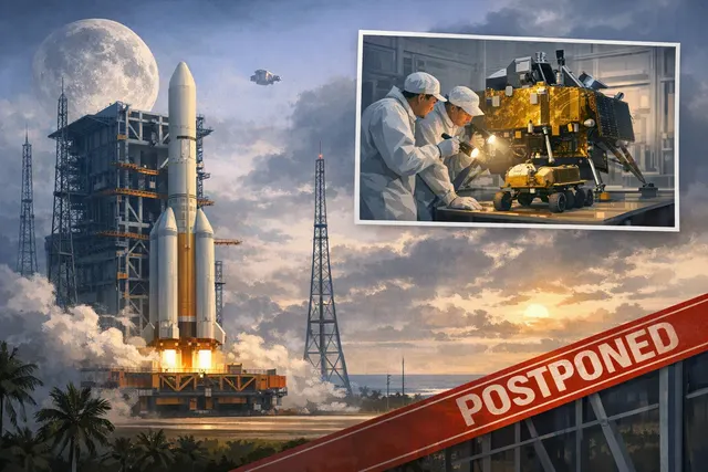Illustration of China’s Chang’e-7 lunar mission exploring the Moon’s south pole for water ice