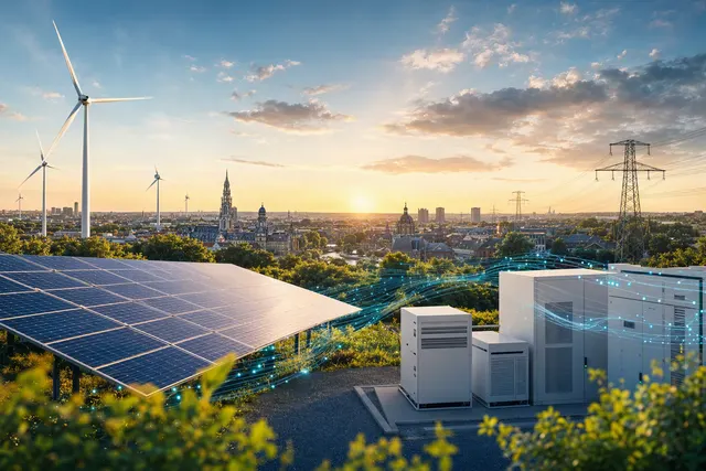 AI-generated editorial illustration accompanying an article about solar and battery energy optimisation
