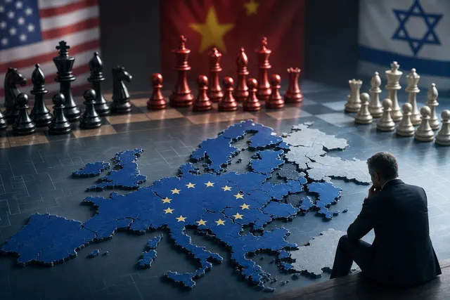 Editorial illustration accompanying Alex Karp’s comments on Europe’s role in the AI race