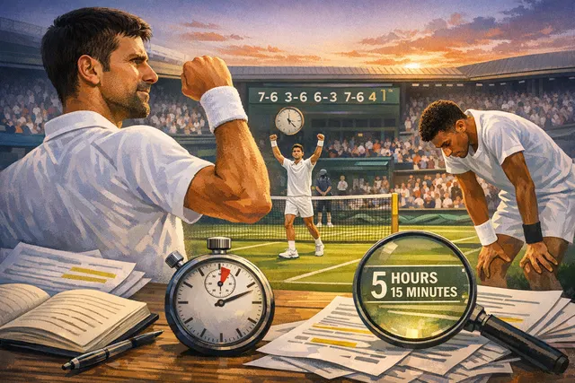 Search & fact-check with cited sources for What were the key details of Novak Djokovic's record-breaking Wimbledon quarterfinal victory over