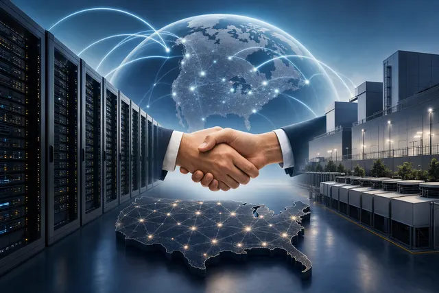 AI-generated editorial illustration representing data-center infrastructure for artificial intelligence