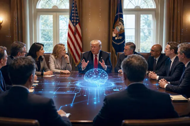 AI-generated editorial illustration for an article about the planned White House meeting on AI