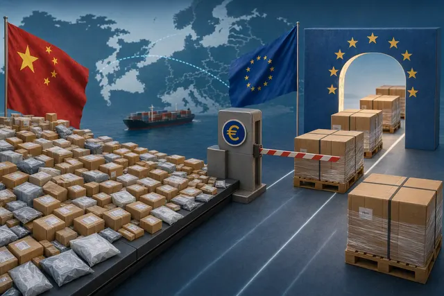 AI-generated illustration accompanying an article about EU customs charges on low-value e-commerce shipments