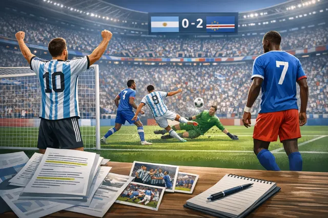 Lionel Messi celebrates scoring for Argentina against Cape Verde at Hard Rock Stadium during the 2026 World Cup Round of 32 match.