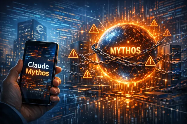 Digital visualization of European Central Bank cybersecurity response to Claude Mythos Preview AI model vulnerabilities
