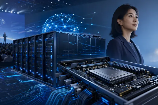 Illustrative AI-generated image representing a RISC-V AI computing system; not a photograph of Lanxin’s LX500 supernode.