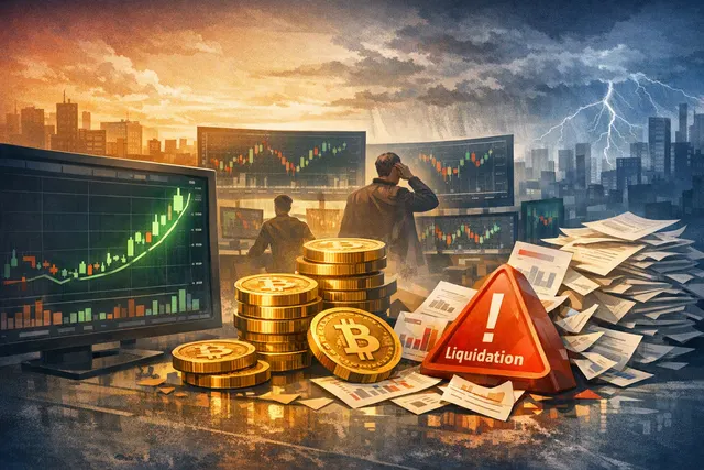Illustration of cryptocurrency futures liquidations and a short squeeze across Bitcoin, Ether and Solana