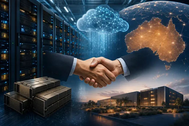Editorial illustration representing Nvidia’s reported investment talks with Australian AI cloud company Firmus Grid