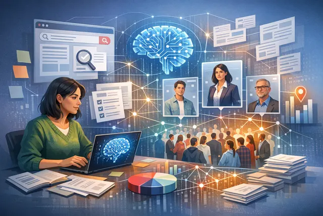 AI-generated illustration representing data-driven customer segmentation and persona research using machine learning