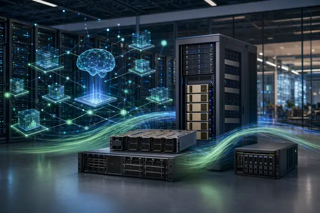 Conceptual illustration of rack-scale AI infrastructure and servers powering enterprise agentic AI systems