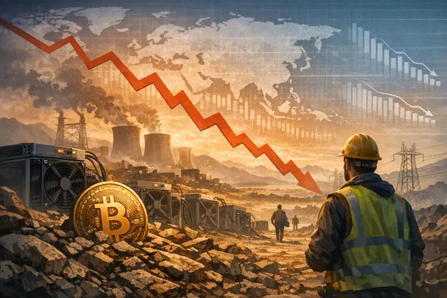 Editorial illustration of Bitcoin mining infrastructure shifting toward AI data centers