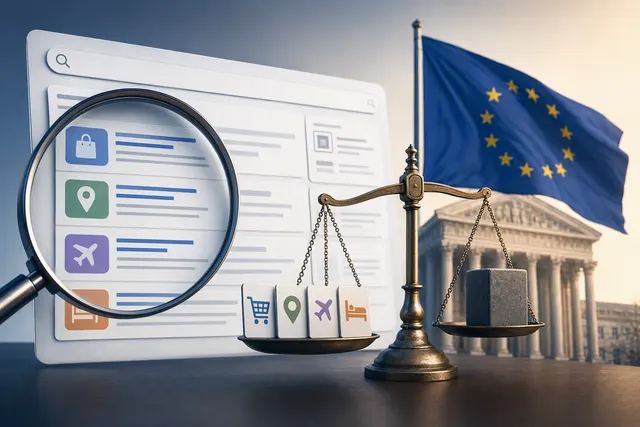 Illustration of Google Search results in Europe changing under EU Digital Markets Act rules