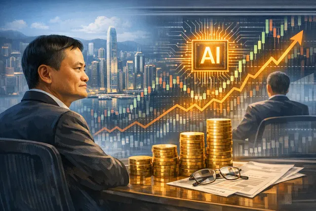 Editorial illustration of Alibaba’s AI investment strategy and reported insider share purchases