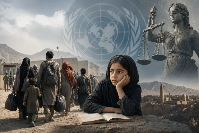 Illustration representing Afghan refugees facing deportation and humanitarian concerns