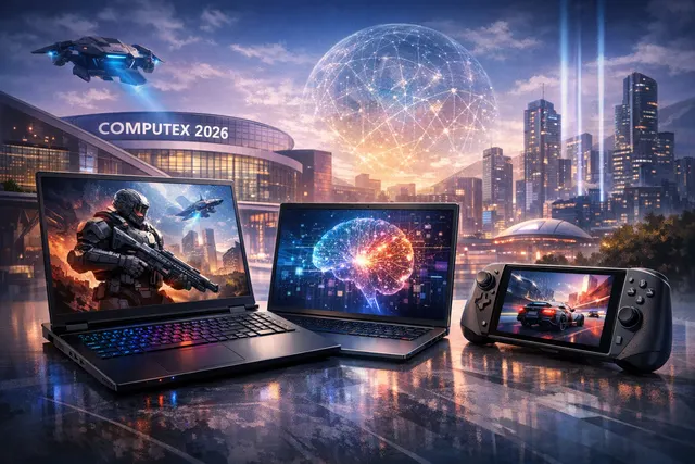 Acer Swift Air 14, Swift Spin 14 AI, Predator Atlas 8, and Aspire laptops displayed as hero image for Acer's pre-Computex 2026 product announcements