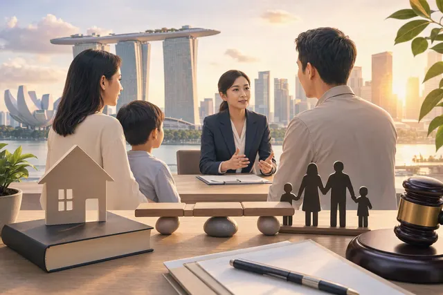 AI-generated editorial illustration about unpaid family maintenance and dispute resolution in Singapore