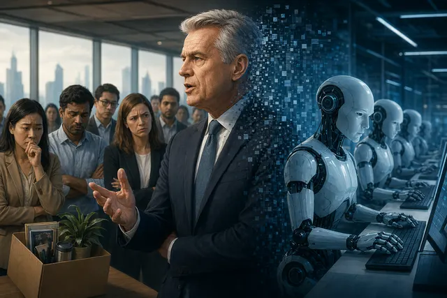Illustration representing AI replacing corporate office roles in banking