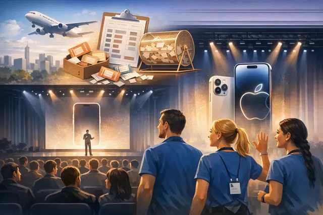 AI-generated concept image of Apple's upcoming iPhone 18 Pro and foldable iPhone, with the Apple Park campus in the background and September 2026 event branding.