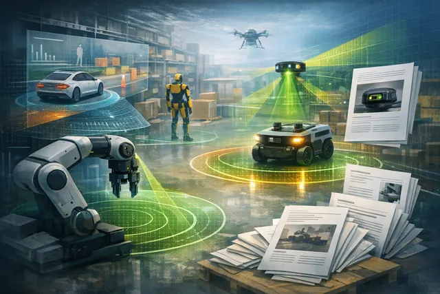 Concept illustration for NVIDIA Halos for Robotics safety system, showing a humanoid robot in an industrial setting with safety overlays.