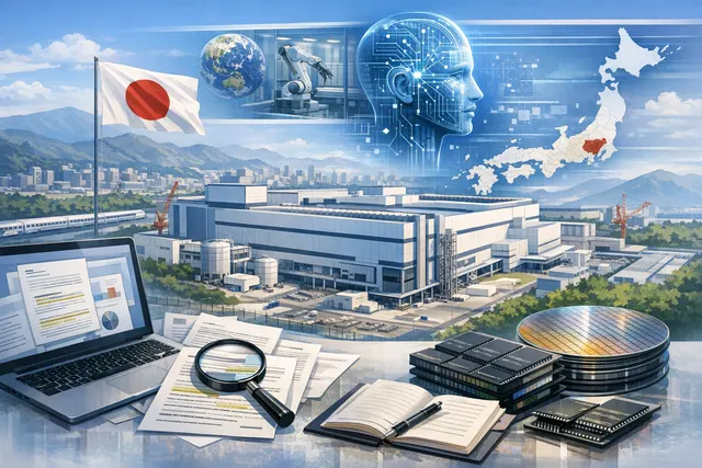 AI-generated illustration of a semiconductor chip fabrication plant, representing Micron's ¥1.5 trillion Hiroshima expansion for high-bandwidth memory production.