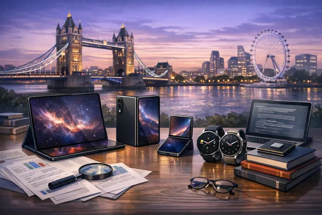 Samsung Galaxy Z Fold 8 Ultra, Z Fold 8, Z Flip 8, Galaxy Watch 9, and Watch Ultra 2 displayed at Galaxy Unpacked July 2026