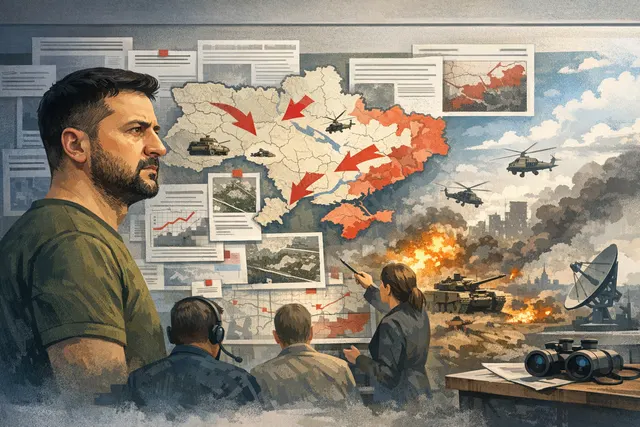 Editorial illustration representing the escalation of the Ukraine-Russia war in June 2026, with a focus on air raid warnings and drone strikes.