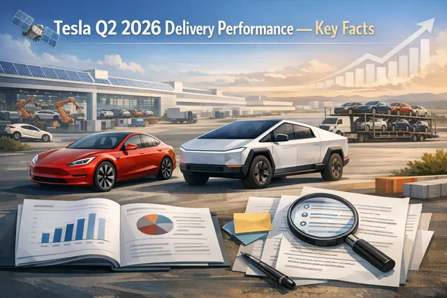 Tesla electric vehicles on a production line, representing the company's record Q2 2026 delivery performance of 480,126 vehicles.