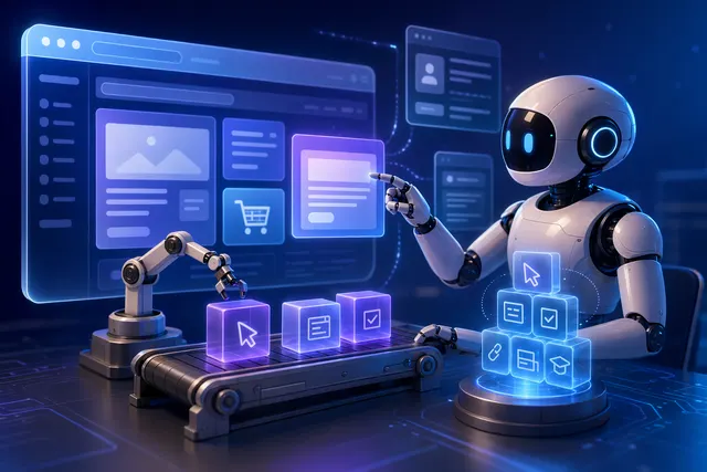 Concept illustration of an AI agent controlling a web browser to automate tasks across websites