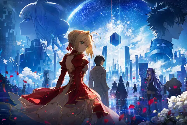 Editorial illustration for Fate/EXTRA Record, the upcoming remake set in the Moon-based virtual world of SE.RA.PH