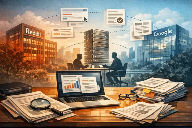 Reddit and Google logos on a split background, symbolizing the renegotiation standoff over a $60M annual AI data-licensing agreement