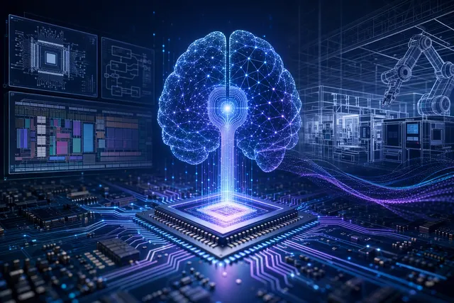 Illustration representing AI-assisted semiconductor chip design