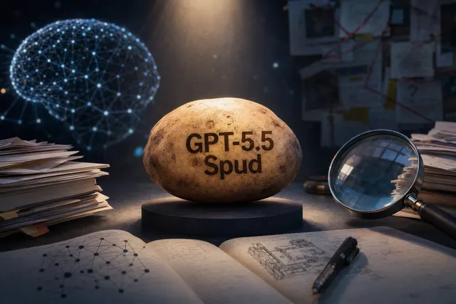 抽象 AI 模型路線圖視覺，呈現 GPT-5.5 Spud 傳聞與官方證據之間的落差