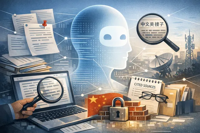 Digital illustration of a padlock and network nodes over a map of China, representing AI access restrictions and cybersecurity