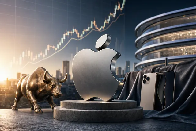 Editorial illustration of Apple stock and an upcoming iPhone launch