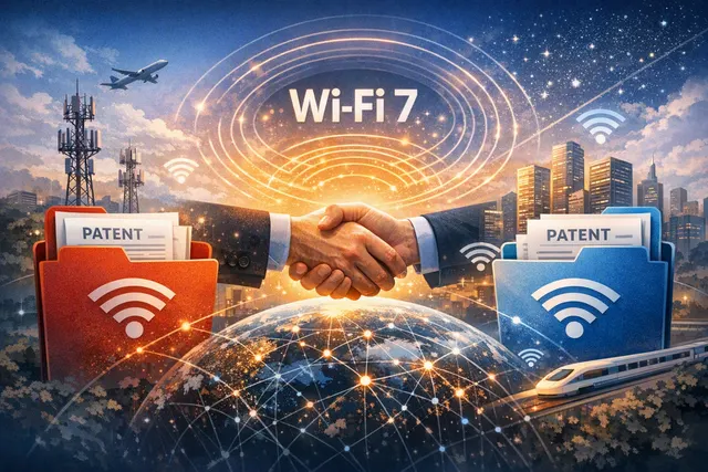 Illustration of a global Wi-Fi patent licensing agreement between Huawei and HP