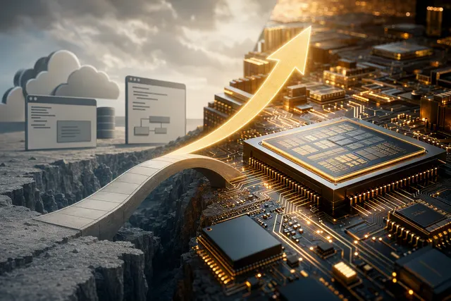 Illustration of AI infrastructure and semiconductor chips